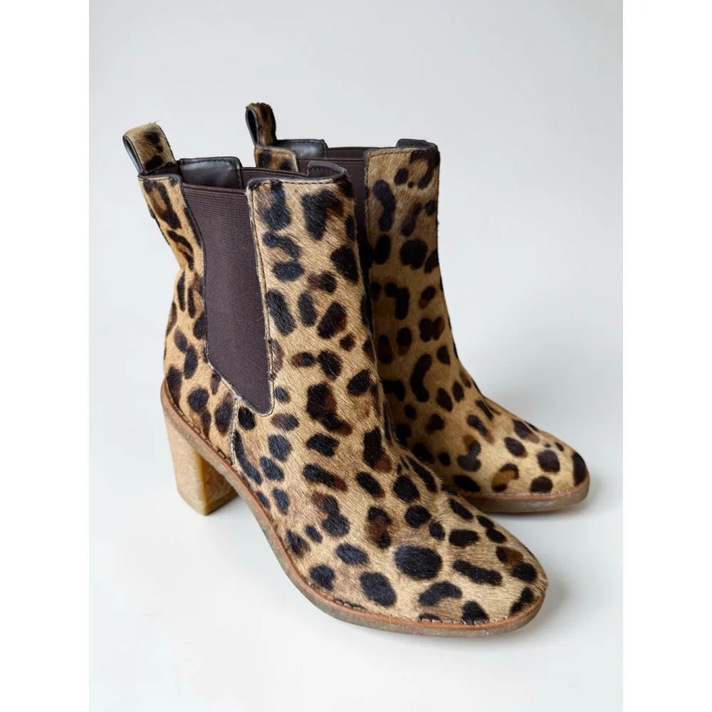 Lauren Ralph Lauren Marianna Chelsea Boots Brown Calf Hair Leopard Size 6.5 NWOB